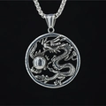Collana drago retrò con ciondolo circolare in acciaio inossidabile e catena box - Ciondolo + Catena Coordinata