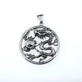 Collana drago e perla retrò con ciondolo tondo cavo in acciaio inossidabile argento antico - Solo ciondolo (Senza catena)