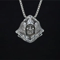 Vintage eagle and wolf portrait pendant necklace in retro silver style with box chain - Pendant + Matching Chain
