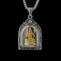 Titanium steel hollow Buddhist deity pendant necklace with silver chain for men - Akasagarbha (Tiger) / Pendant And Chain