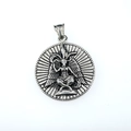 Collar con colgante redondo de Baphomet ángel caído retro en acero inoxidable plateado - Solo colgante (Sin cadena)