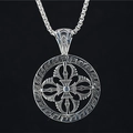 Hollow round cross pendant necklace in vintage titanium steel with box chain - Pendant with Necklace Chain
