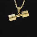 Mens gold finish dumbbell pendant necklace made of high quality stainless steel - Gold Pendant + Chain