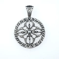 Vintage titanium steel necklace with hollow cross flower pendant and retro round design - Pendant Only (Without Chain)