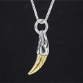 Hip hop style stainless steel wolf fang pendant necklace with silver and gold flame texture - Gold Tone Pendant With Chain