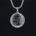 Collana con medaglione Occhio di Horus vintage in acciaio inox e geroglifici - Ciondolo Occhio Acciaio Con Catena