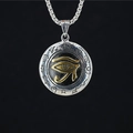 Ciondolo medaglione egiziano vintage Occhio di Horus su grossa catena in argento - Ciondolo Occhio Oro Con Catena