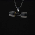 Minimalist silver dumbbell pendant necklace in polished stainless steel for men - Black Pendant + Chain
