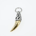Two-tone stainless steel wolf tooth pendant with tribal flame pattern and gold finish - Gold Pendant Only (No Chain)