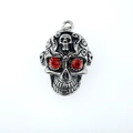 Pendentif tête de mort gothique argent vieilli avec yeux en pierres rouges pour hommes - Yeux Rouge Acier (Pendentif Uniquement (Sans Chaîne))