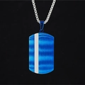Minimalist brushed blue titanium steel military tag pendant necklace with grid pattern - Blue Pendant With Chain