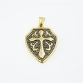 Gouden schild kruis hanger van roestvrij staal met retro kralentextuur en kruisontwerp - Alleen hanger (Zonder ketting)