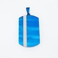 Navy blue brushed metal dog tag necklace with silver checkered stripe for men - Blue Pendant Only (Without Chain)