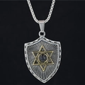 Vintage stainless steel shield pendant necklace with hexagram star and black inlay - Black Stone Pendant Necklace (With Chain)