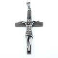 Vintage steel cross pendant with detailed Jesus relief on a textured silver background - Pendant Only (No Chain)