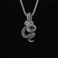 Retro punk 3D opgerolde slang hanger ketting van zilver titanium staal met rode slangenogen - Stijl A Hanger Met Halsketting / Antiek Zilver