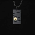 Modern black rectangle pendant with golden V logo and matte finish for men and women - Black Pendant with Chain as Pictured