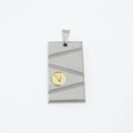 Minimalist square titanium steel pendant with matte finish and gold letter V engraving - Steel Color Pendant Only (Without Chain)
