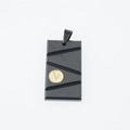 Black rectangle titanium steel pendant with diagonal grooves and golden V logo accent - Black Color Pendant Only (Without Chain)