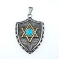 Men's shield pendant necklace with golden hexagram star and turquoise gemstone - Turquoise Pendant Only (Without Chain)