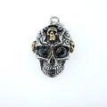 Collier crâne hip-hop rétro avec finition argentée, détails dorés et yeux en zircon noir - Yeux Or Noir Acier (Pendentif Uniquement (Sans Chaîne))