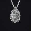 Retro stainless steel Buddha and Demon pendant necklace with vintage silver finish for men - Silver Color Pendant with Chain