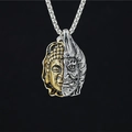 Retro stainless steel Buddha and Demon face pendant necklace with silver box chain for men - Gold Tone Pendant With Chain
