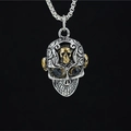 Collier pendentif crâne gothique avec gemmes noires et chaîne en acier inoxydable argent - Yeux Or Noir Acier (Pendentif Et Chaîne)