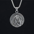 Vintage titanium stalen medaillon ketting met biddende handen reliëf en klassieke mesh ketting - Hanger En Bijpassende Ketting