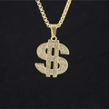 Hip hop gold dollar sign necklace with sparkling cubic zirconia on a black background - Gold Color Pendant Necklace