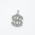 Polished silver dollar sign pendant necklace with micro-paved rhinestones for men - Silver Pendant Only (Without Chain)