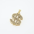 Fashionable gold plated dollar sign pendant necklace with sparkling white crystals for men - Gold Pendant Only (No Chain)