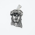 Pendente Gesù vintage per uomo in acciaio al titanio opaco con corona di spine - Solo Ciondolo Colore Acciaio (Senza Catena)