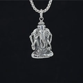 Vintage oxidized stainless steel Ganesha pendant necklace with square pearl chain for men - Pendant + Matching Chain