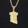 Collana con pendente testa di Gesù placcata oro lucido con catena box per uomo street - Con Catena 60cm / Pendente Tonalità Oro Con Catena