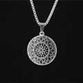 Vintage oxidized silver lotus mandala pendant necklace for men with bohemian street style - Pendant + Matching Chain