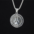 Vintage Nordic Viking bear paw pendant necklace with runic symbols in antique silver finish - Pendant + Matching Chain