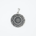 Vintage silver lotus mandala pendant necklace for men with intricate hollow engraving detail - Pendant Only (No Chain)