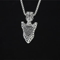 Vintage Nordic Viking Valknut arrowhead necklace with stainless steel square pearl chain - Silver Color Pendant with Chain