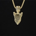 Vintage gold Viking arrow pendant necklace with Valknut symbol on black background - Gold Tone Pendant With Chain