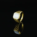 Titanium steel signet ring with white mother of pearl inlay and watch strap band design - US 7