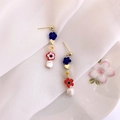 Pendientes largos de perlas de agua dulce con flores de cristal de colores vivos - A Estilo Colgante