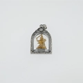 Silver hollow titanium steel amulet pendant with a golden miniature Buddha statue - Manjushri (Rabbit) / Pendant Only (No Chain)