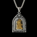 Silberne Buddha-Halskette mit goldenem Guanyin-Anhänger aus Edelstahl auf schwarzem Grund - Samantabhadra (Drachenschlange) / Anhänger Und Kette