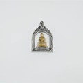 Religiöser Buddha-Anhänger in Gold-Optik mit silbernem Metall-Bogenrahmen für Herren - Vairocana (Schaf Affe) / Nur Anhänger (Keine Kette)
