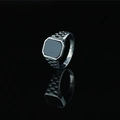 Men's titanium steel ring featuring a black square inlay and watchband link texture - US 7