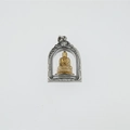 Hohler Buddha Anhänger aus Titanstahl mit Gold Buddha und silbernem Metallrahmen - Amitabha (Hund Schwein) / Nur Anhänger (Keine Kette)