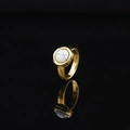 Minimalist gold ring with round white marble gemstone and polished metallic finish - Gold Tone White Turquoise