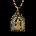 Hohlhalskette aus Titanstahl mit goldenem Anhänger des Tierkreiswächter Buddhas - Gold Manjushri (Hase) / Anhänger Und Kette