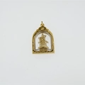 Goldener Titanstahl-Buddha-Anhänger mit kunstvoller Gottheit-Schnitzerei und Om-Symbol - Gold Samantabhadra (Drache/Schlange) / Nur Anhänger (Keine Kette)